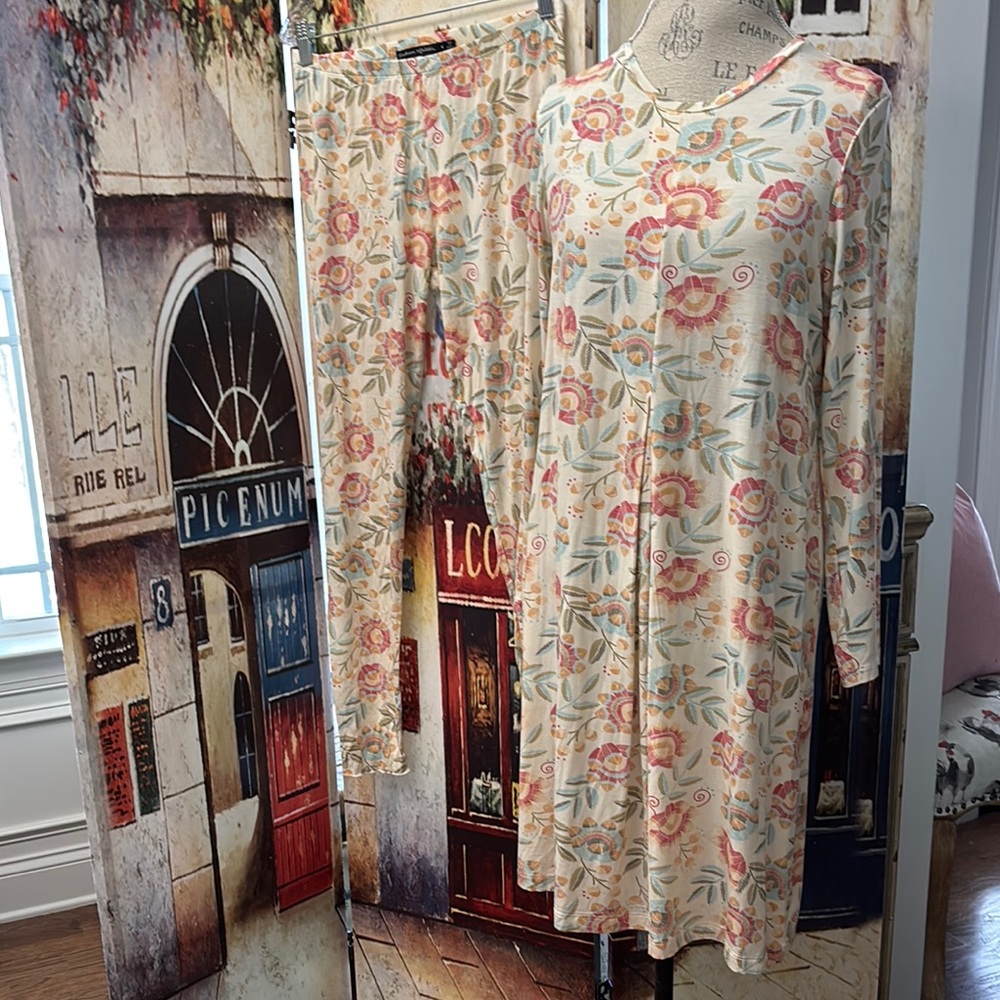 Gudrun Sjoden Floral Long Sleeve Dress and Pants Set, Floral, Medium